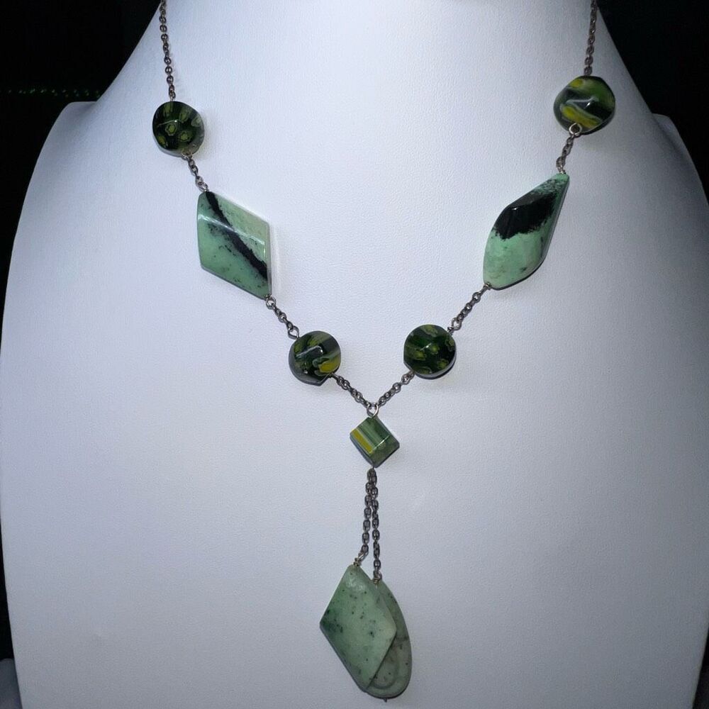 Vintage Glass and Stone Y Necklace